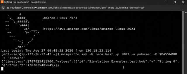 Kepware MQTT messages arriving in Mosquitto Pro on Lightsail
